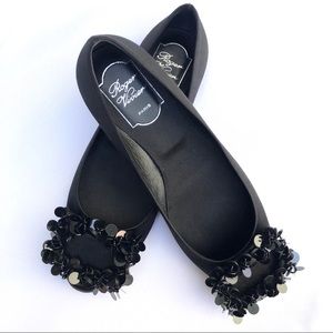 Roger Vivier Black Satin Sequin Toe Belle Flats